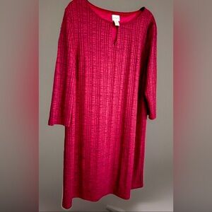 Chicos Cranberry Spice 3/4 Sleeve Ribbed Shift Dress Heather Red Keyhole Neck LG